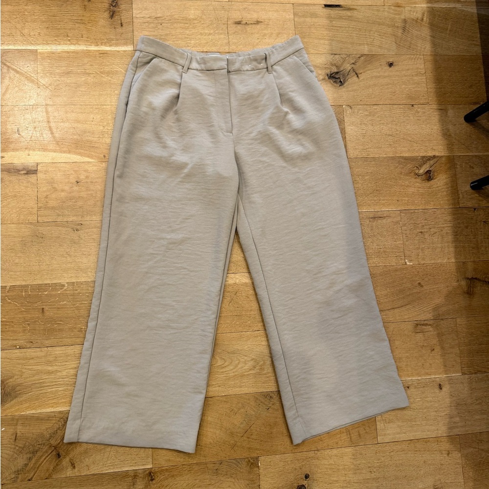 Abercrombie & Fitch Beige High-Waist Wide-Leg Trousers
